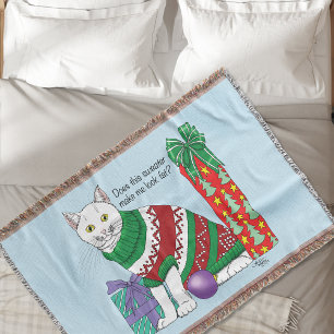 Ugly Christmas Sweater Funny Cat Throw Blanket