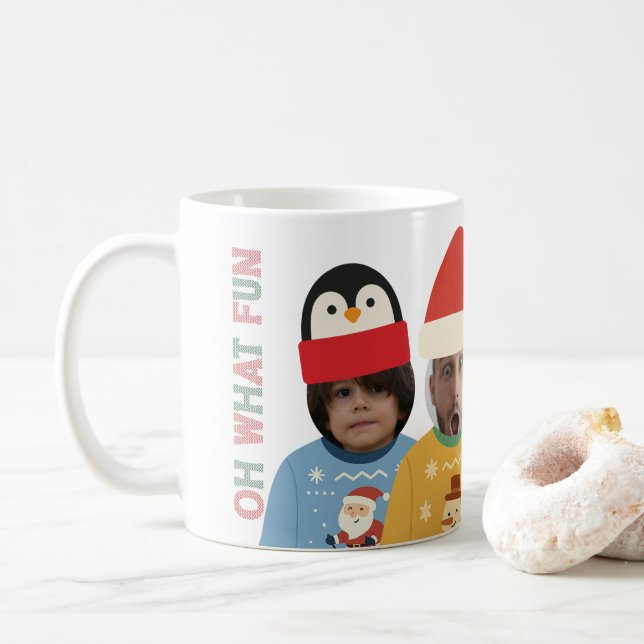 Ugly Christmas Sweater Funny Face Personalised Coffee Mug (With Donut)
