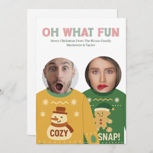 Ugly Christmas Sweater Funny Face Personalized Holiday Card