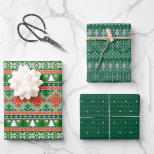 Ugly Christmas Sweater Green and Red Wrapping Paper Sheet