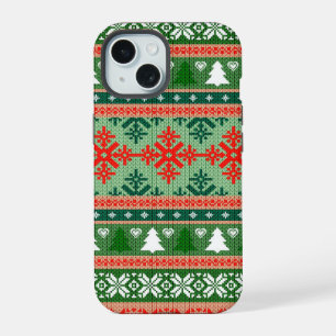 Ugly Christmas Sweater Green & Red iPhone 15 Case