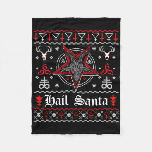 Ugly Christmas Sweater Hail Santa Pentagram Xmas S Fleece Blanket