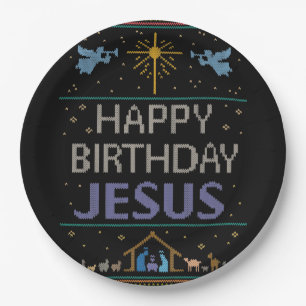 Ugly Christmas Sweater - Happy Birthday Jesus Paper Plate