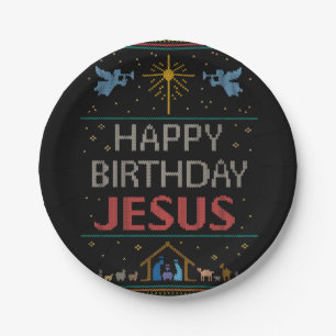 Ugly Christmas Sweater - Happy Birthday Jesus Paper Plate