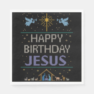 Ugly Christmas Sweater Happy Birthday Jesus Purple Napkin