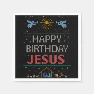 Ugly Christmas Sweater - Happy Birthday Jesus Red Napkin