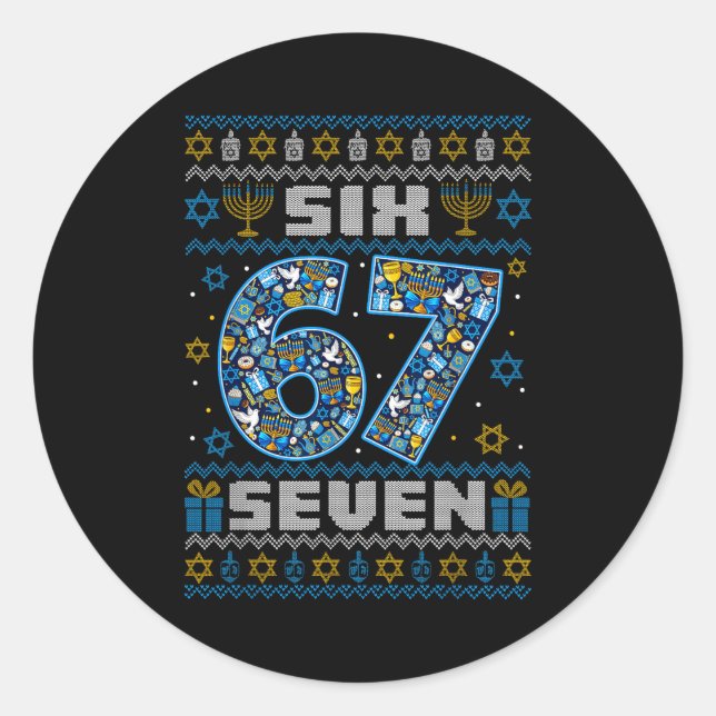 Ugly Christmas Sweater Happy Hanukkah Chanukkah Si Classic Round Sticker (Front)