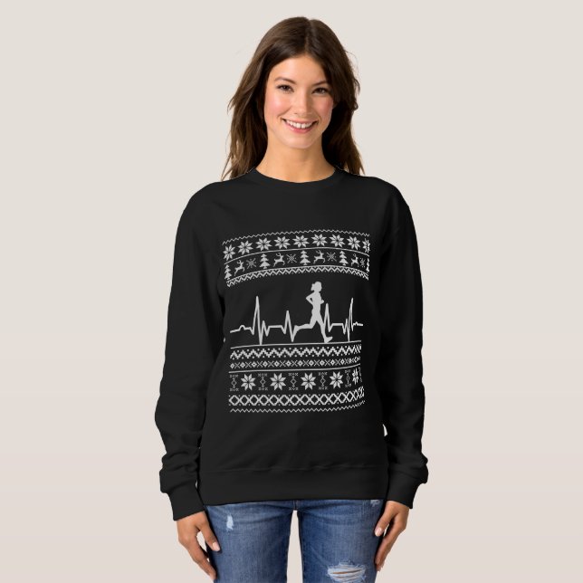 Ugly Christmas sweater heartbeat running run (Front Full)