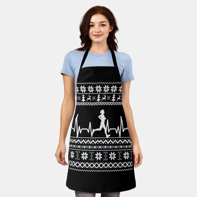 Ugly Christmas sweater heartbeat running run Apron (Worn)