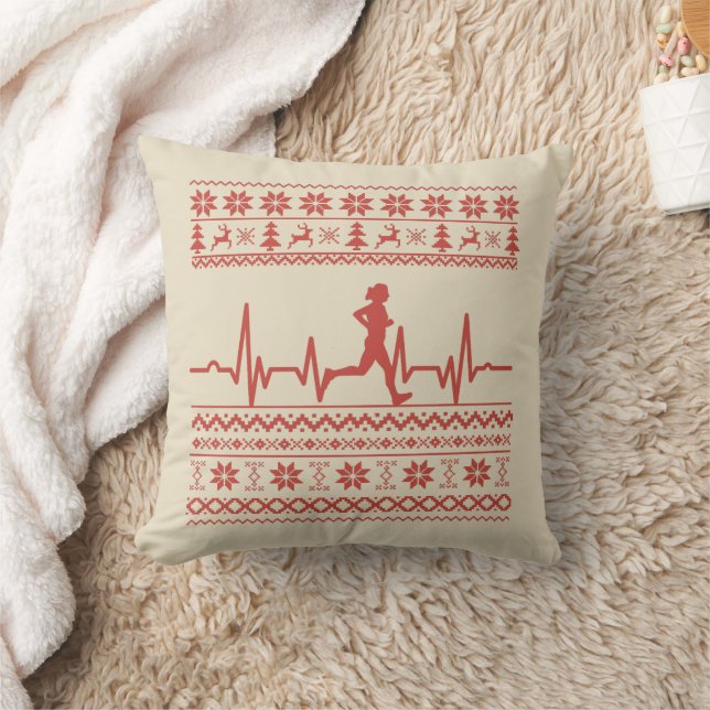 Ugly Christmas sweater heartbeat running run Cushion (Blanket)