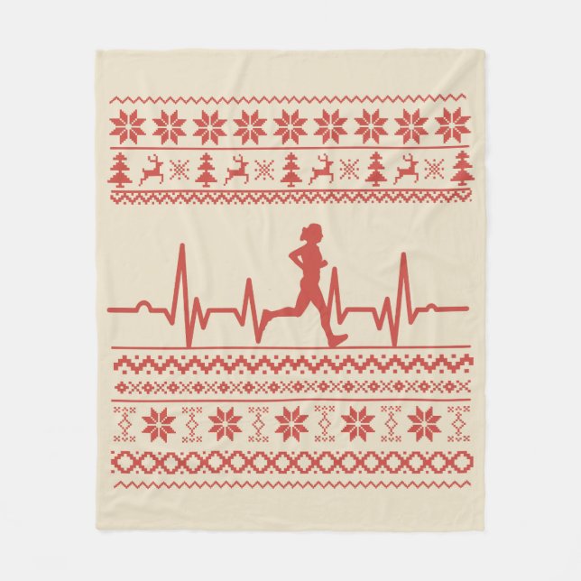 Ugly Christmas sweater heartbeat running run Fleece Blanket (Front)