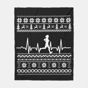 Ugly Christmas sweater heartbeat running run Fleece Blanket
