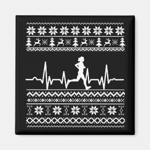 Ugly Christmas sweater heartbeat running run Magnet