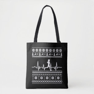 Ugly Christmas sweater heartbeat running run Tote Bag