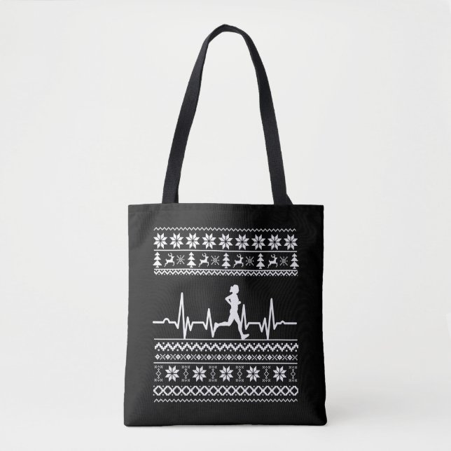Ugly Christmas sweater heartbeat running run Tote Bag (Front)