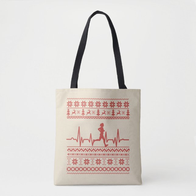 Ugly Christmas sweater heartbeat running run Tote Bag (Front)