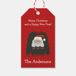 Ugly Christmas Sweater    HO HO HO Santa Claus Gift Tags