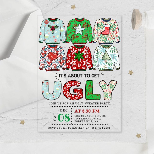Ugly Christmas Sweater Holiday Party Acrylic Invitations (Creator Uploaded)