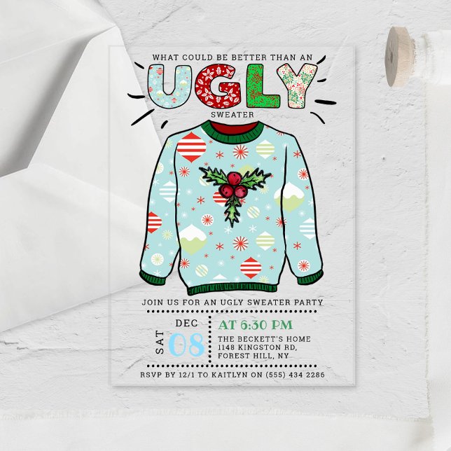 Ugly Christmas Sweater Holiday Party Acrylic Invitations (Creator Uploaded)