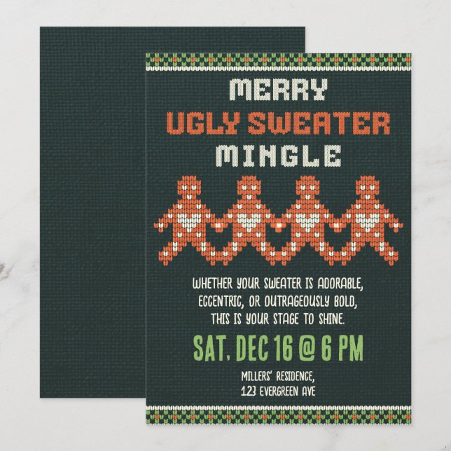 Ugly Christmas Sweater Holiday Party  Invitation (Front/Back)