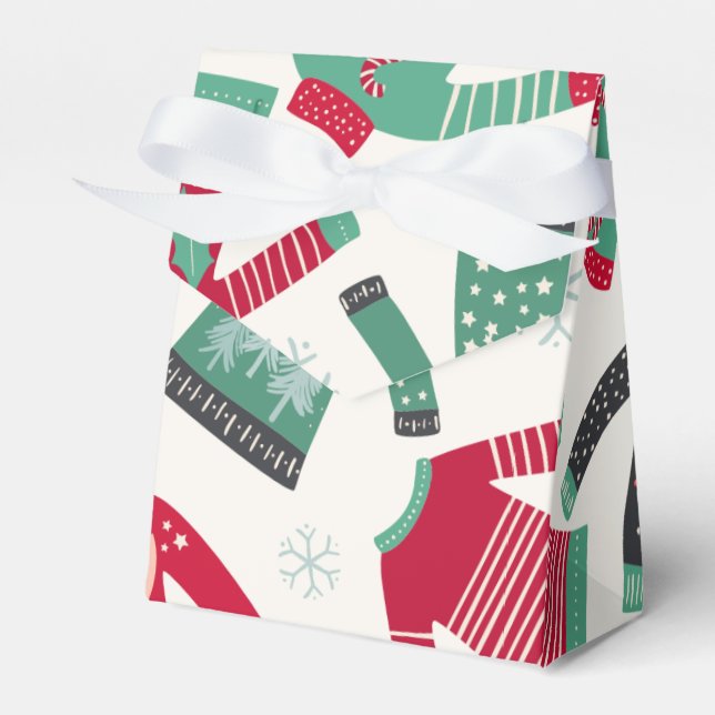 Ugly Christmas Sweater Holiday Pattern Green Red Favour Box (Front Side)