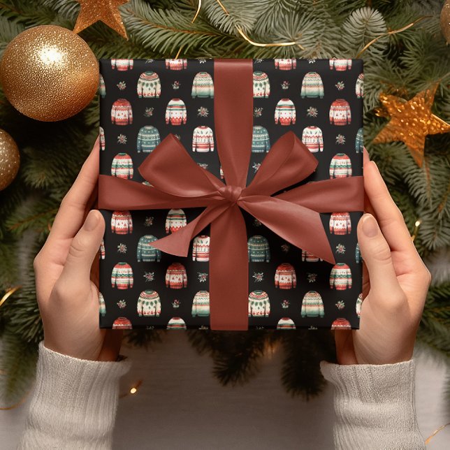 Ugly Christmas Sweater | Holly and Berries Pattern Wrapping Paper (Ugly Christmas Sweater Holly and Berries Pattern Wrapping Paper)