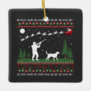 Ugly Christmas Sweater Hunting Season Santa  Ceramic Ornament
