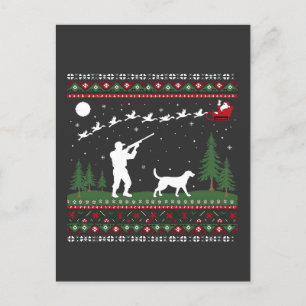 Ugly Christmas Sweater Hunting Season Santa Holiday Postcard