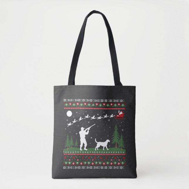 Ugly Christmas Sweater Hunting Season Santa  Tote Bag (Front)