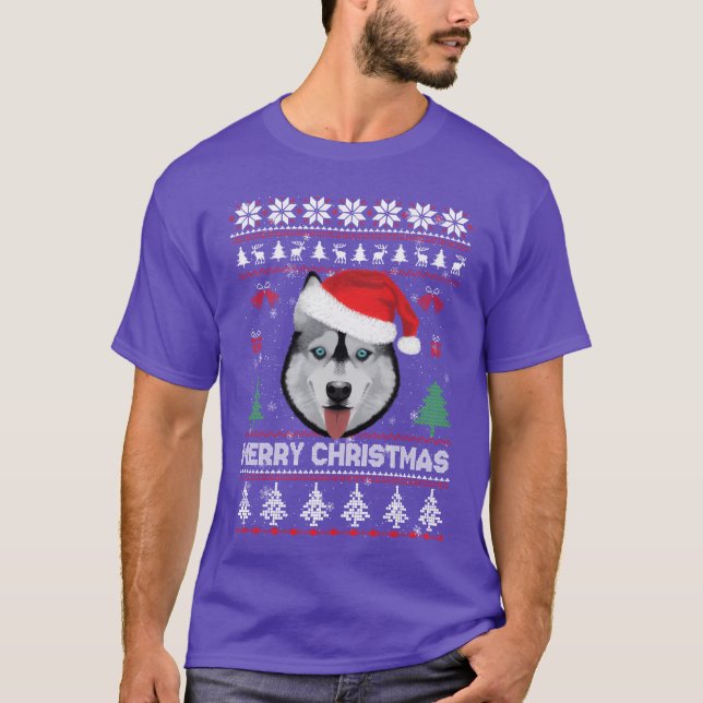 Ugly Christmas Sweater Husky Santa Merry Christmas (Front)
