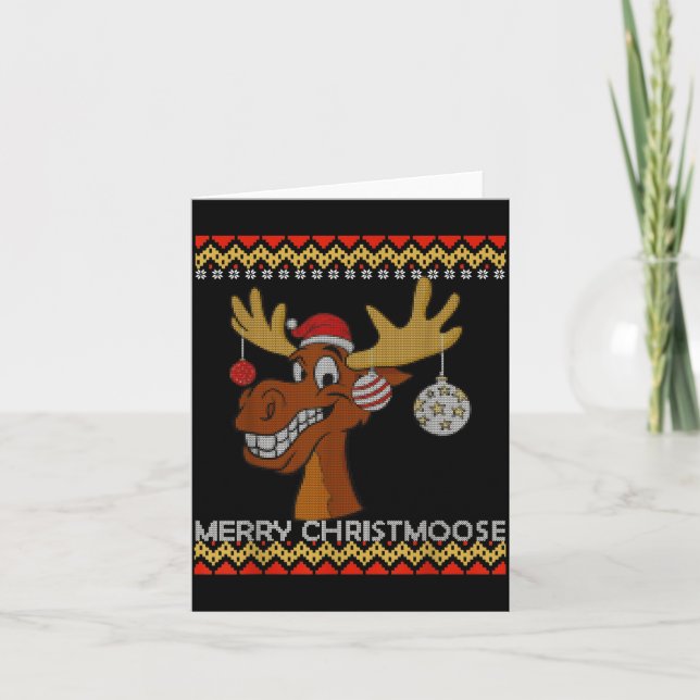 Ugly Christmas Sweater I Merry Christmoose Funny M Card (Front)