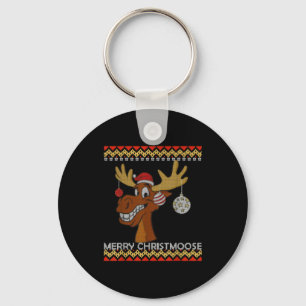 Ugly Christmas Sweater I Merry Christmoose Funny M Key Ring