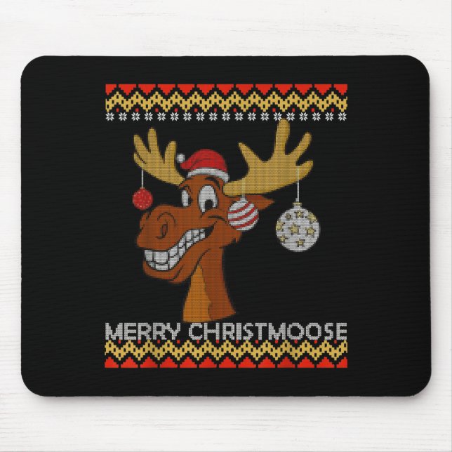 Ugly Christmas Sweater I Merry Christmoose Funny M Mouse Mat (Front)
