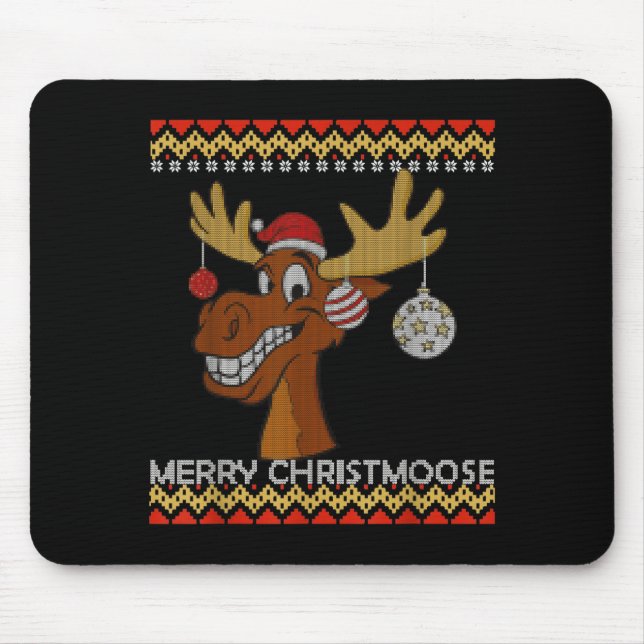 Ugly Christmas Sweater I Merry Christmoose Funny M Mouse Mat (Front)