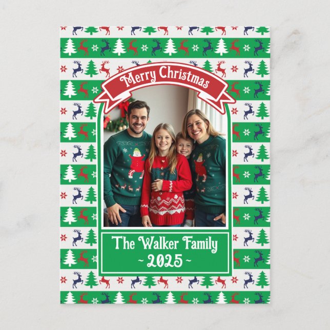 Ugly Christmas Sweater Jumper Family Photo  Holiday Postcard (Front)