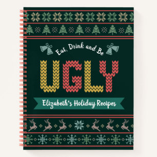 Ugly Christmas Sweater Knit Green Recipe Cookbook Notebook