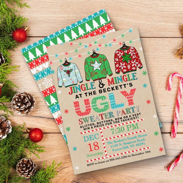 Ugly Christmas Sweater Kraft Holiday Party Invitation (Creator Uploaded)