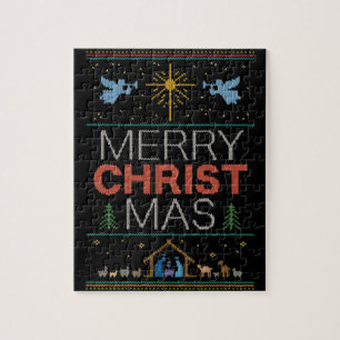 Ugly Christmas Sweater Merry Christ Mas Religious Jigsaw Puzzle