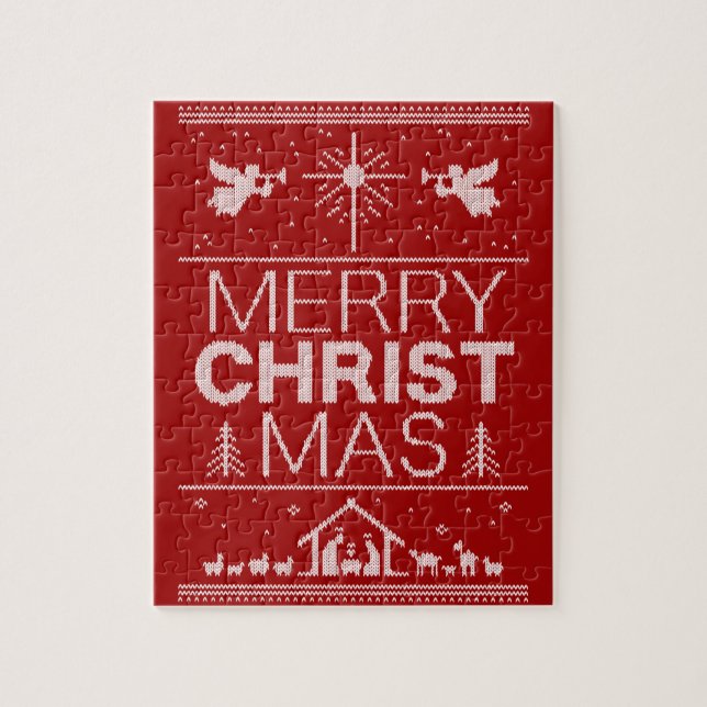 Ugly Christmas Sweater Merry ChristMas Christian Jigsaw Puzzle (Vertical)