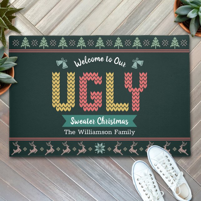 Ugly Christmas Sweater Nordic Hunter Green Knit Doormat (Creator Uploaded)