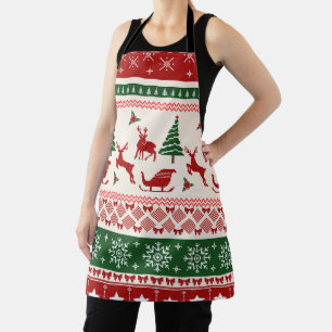 Ugly Christmas Sweater Nordic Reindeer Pattern Apron