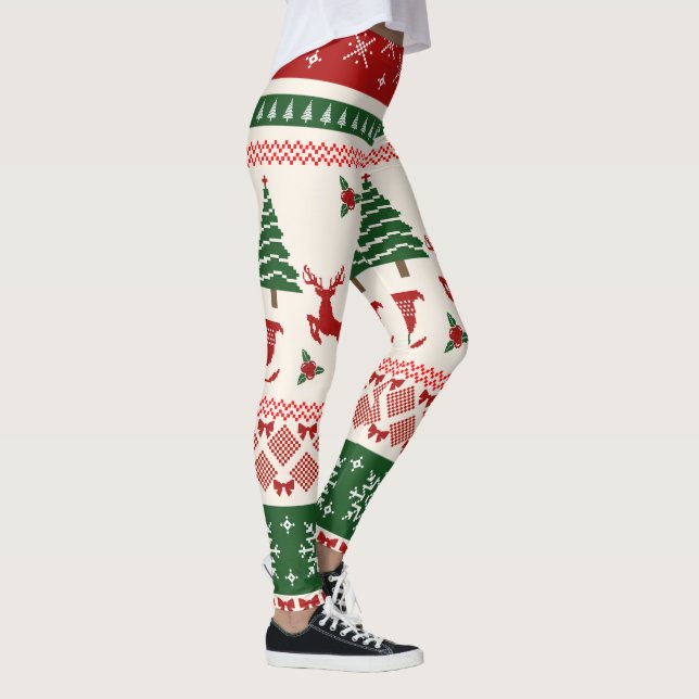 Ugly Christmas Sweater Nordic Reindeer Pattern Leggings (Right)