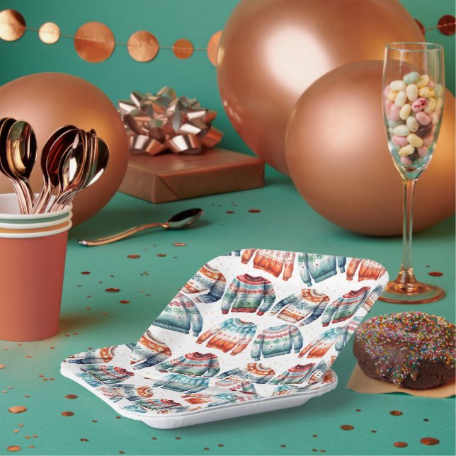 Ugly Christmas Sweater Paper Plate (Multi)