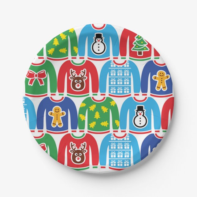 Ugly Christmas Sweater Party Holiday Xmas Party Paper Plate (Front)