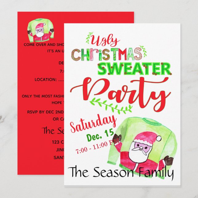 Ugly Christmas Sweater Party Invitation (Front/Back)