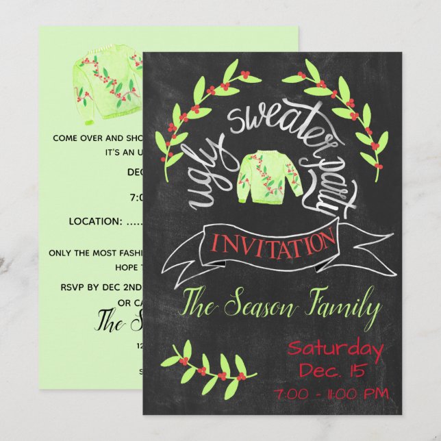 Ugly Christmas Sweater Party Invitation (Front/Back)