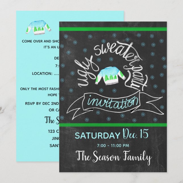 Ugly Christmas Sweater Party Invitation (Front/Back)