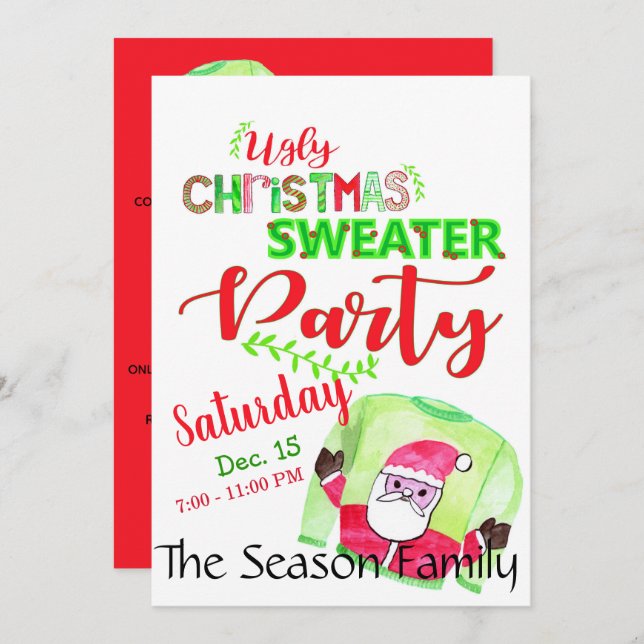 Ugly Christmas Sweater Party Invitation (Front/Back)