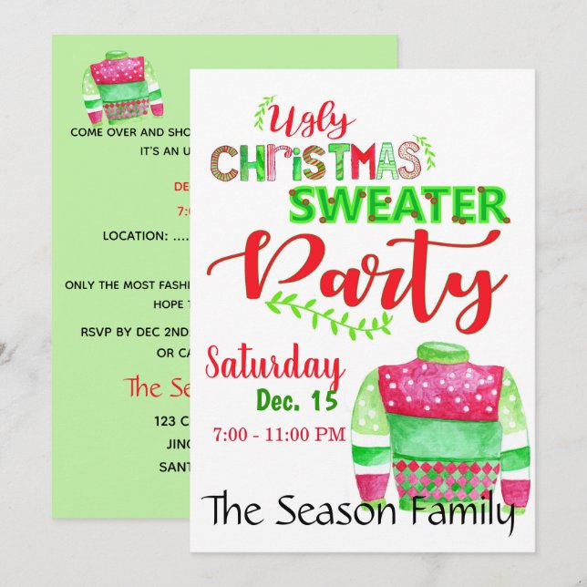 Ugly Christmas Sweater Party Invitation (Front/Back)