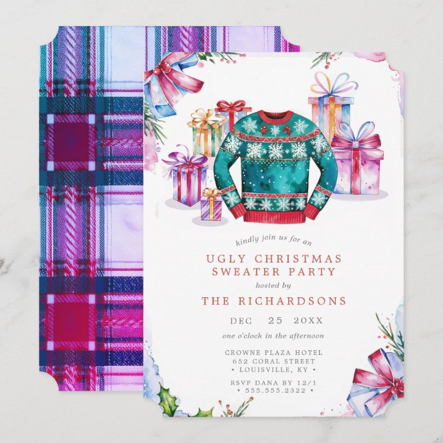 Ugly Christmas Sweater Party Invitation Card Holid (Front/Back)
